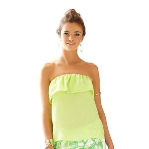 $108 LILLY PULITZER Dew Drop LIME GREEN Ruffled GINNY Strapless Top SILK ( XXS )